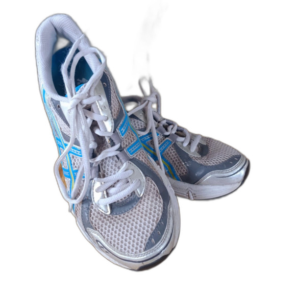 Asics  Dynamic Quomax GEL 7.5 T09CQ white turquoise running pickleball 7.5 - Picture 2 of 8